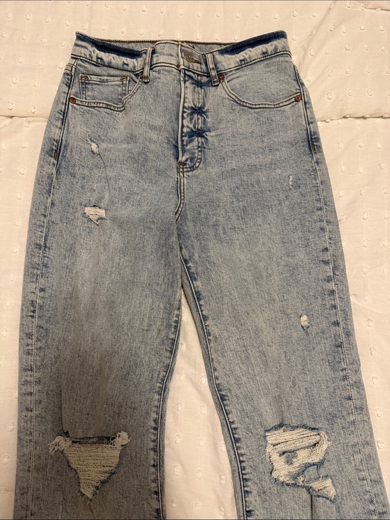 Express Denim - Express Light Blue Straight Leg Distressed Jeans